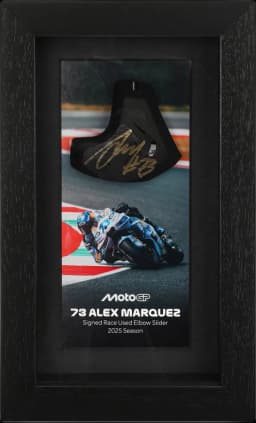 Alex Marquez signed elbow slider, used at a 2025 Grand Prix, framed