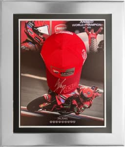 Marc Marquez signed Ducati cap, 2025 world champion, framed