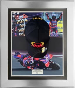 Jorge Martin signed Pramac 2024 team cap, framed