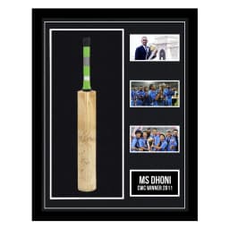 MS Dhoni signed bat, framed, 2011 World Cup winner
