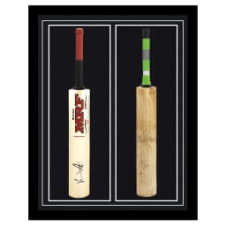 Kohli and Dhoni signed bats, framed together, 1 of 1