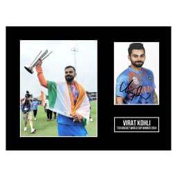 Virat Kohli signed 16x12 photo, framed, T20 World Cup champion 2024