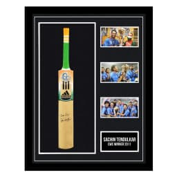 Sachin Tendulkar signed bat, framed, 2011 World Cup winner
