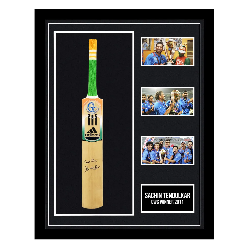 Sachin Tendulkar signed bat, framed, 2011 World Cup winner