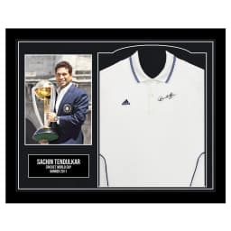 Sachin Tendulkar signed India Test shirt, framed, 2011 World Cup display