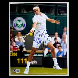 Roger Federer signed 8x10, forehand on grass