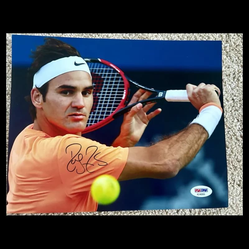 Roger Federer signed 8x10, orange shirt