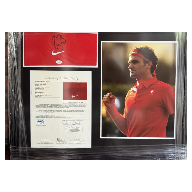 Roger Federer signed bandana, framed