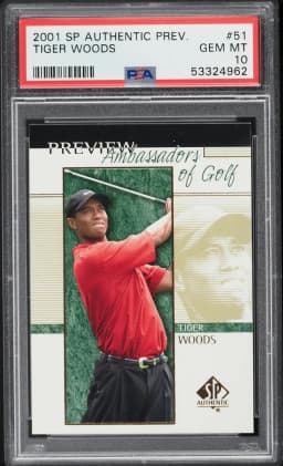 Tiger Woods 2001 SP Authentic Preview rookie #51, PSA 10
