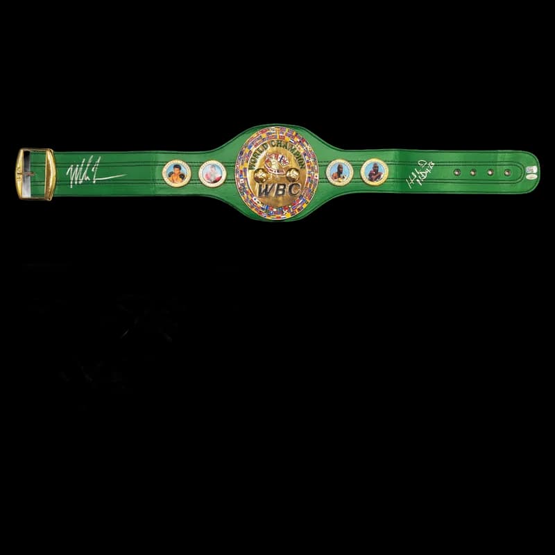 Tyson and Holyfield signed green WBC replica belt