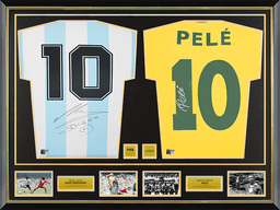 Maradona and Pelé signed shirts, framed together, official World Cup edition (Icons)