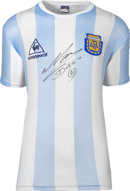 Maradona front signed retro Argentina home shirt, framed (Icons)