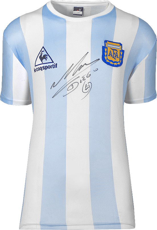 Maradona front signed retro Argentina home shirt, framed (Icons)