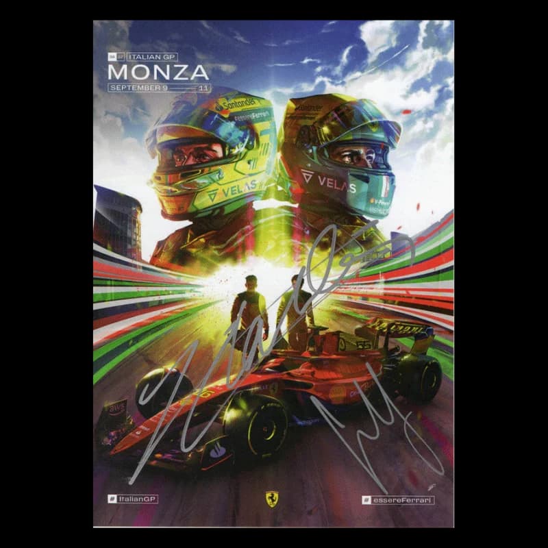 Leclerc and Sainz signed Ferrari team card, Monza 2022