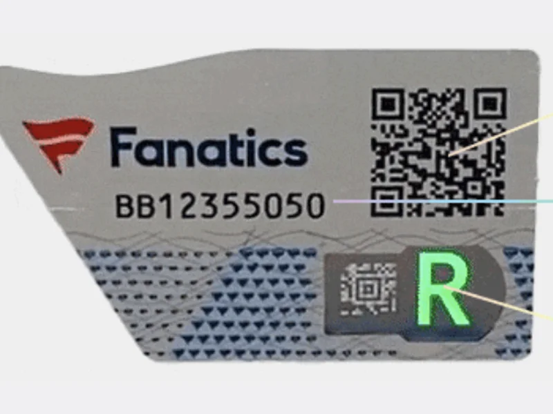 Close-up of a Fanatics Authentic FanSecure security label